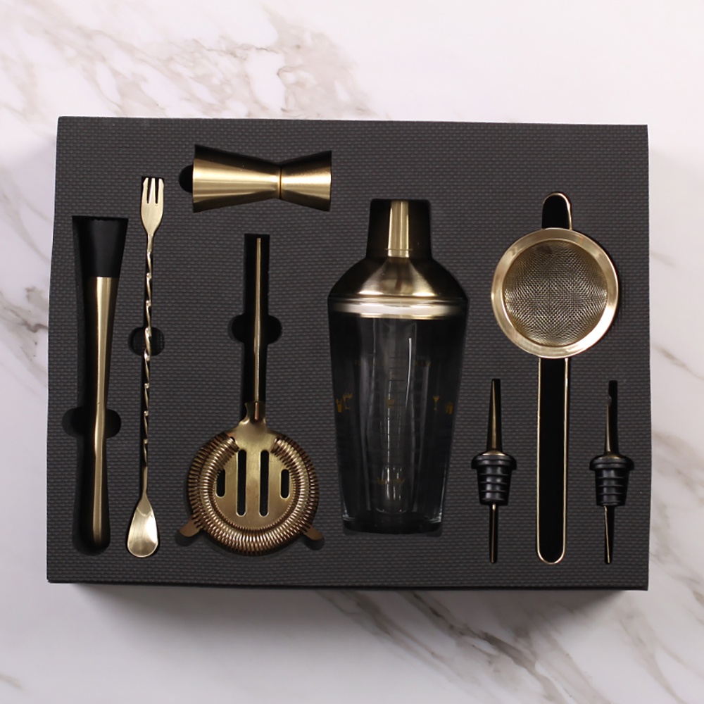 DX Custom high quality glass gold cocktail shaker set bar tools cocktail shaker set