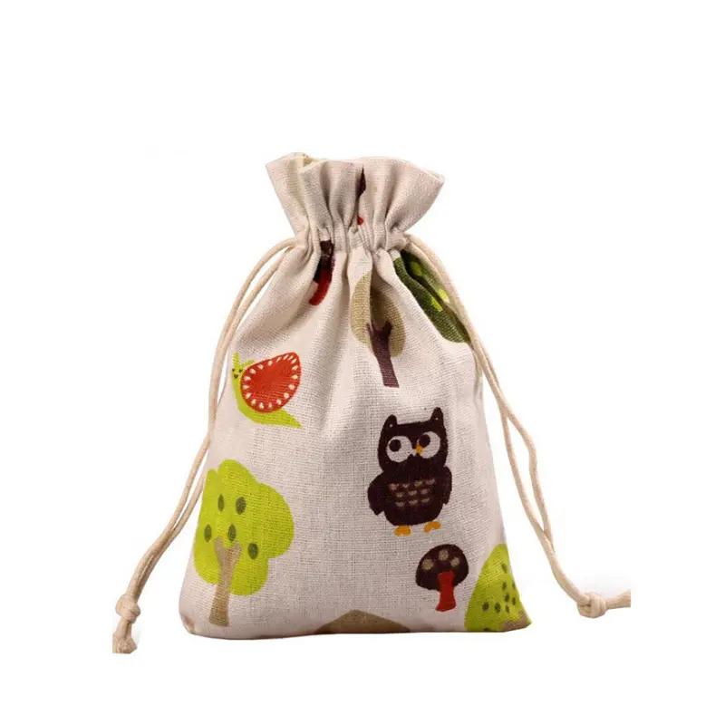 Custom small drawstring bag bamboo organic cotton fabric gift bags drawstring