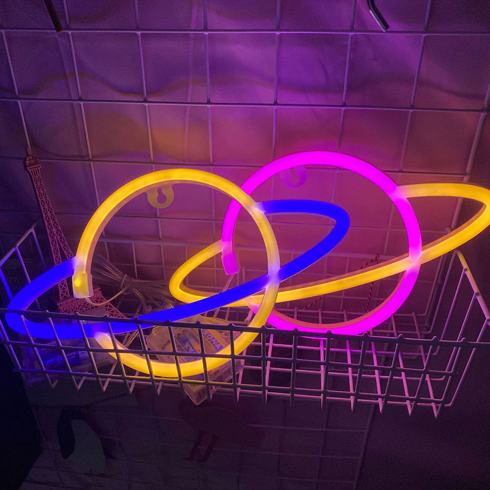 USB Charging Battery Wall Hanging Decorative Planet Shaped LED Neon Lights for Christmas Party Kids Living Room decor