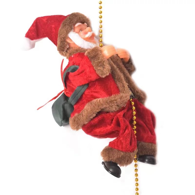 Electric Santa Claus Climbing Rope with Music Ladder Decoration Christmas Plush Doll Toy Hanging Ornament Tree Home Party Gifts
