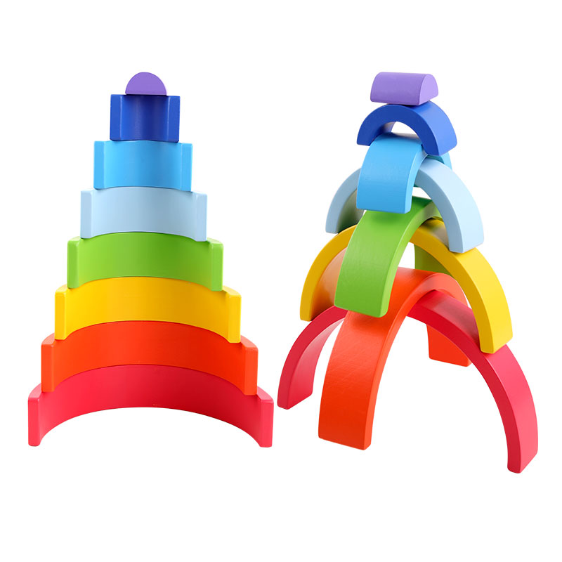 Factory Direct Sale Rainbow Color Wooden Montessori Educational Blocks Toys For Kids Playing Rainbow Wood Toys