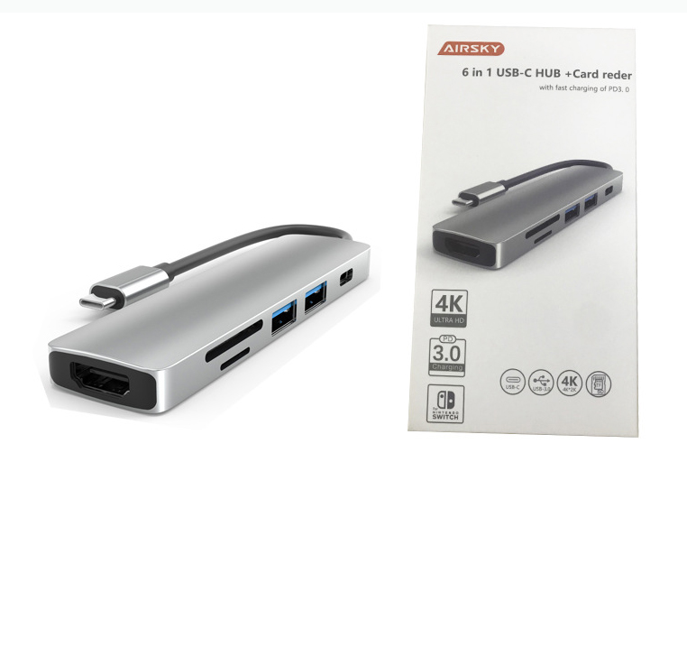 6 в 1 high speed usb-c 6 портов usb концентратор PD зарядки usb 3,0 концентратор для matebook