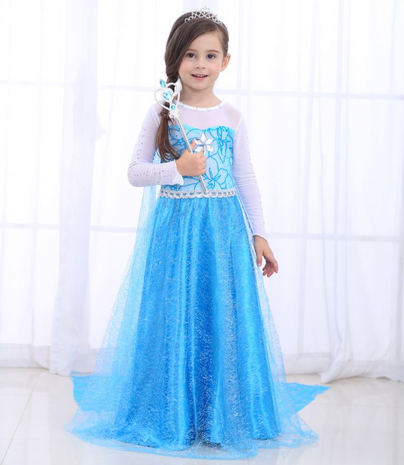 MKMN Elsa Queen Dress Girls Fancy baby frocks elsa costumeCostume with Long Trailing Cloak Girls