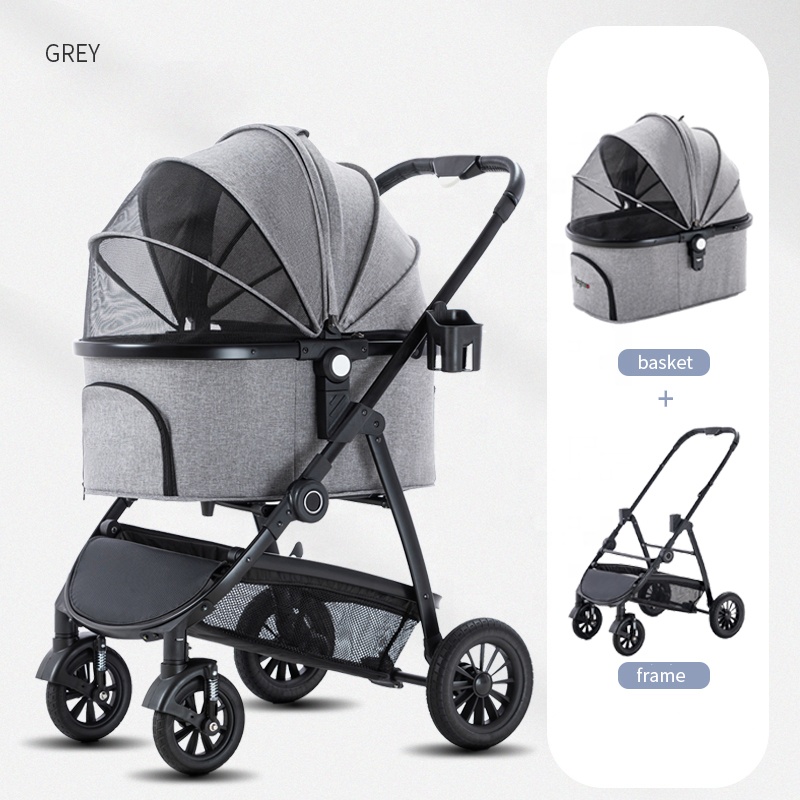 4-Wheels Cat Stroller Pet Strolling Cart Foldable Dog Stroller With Removable Liner
