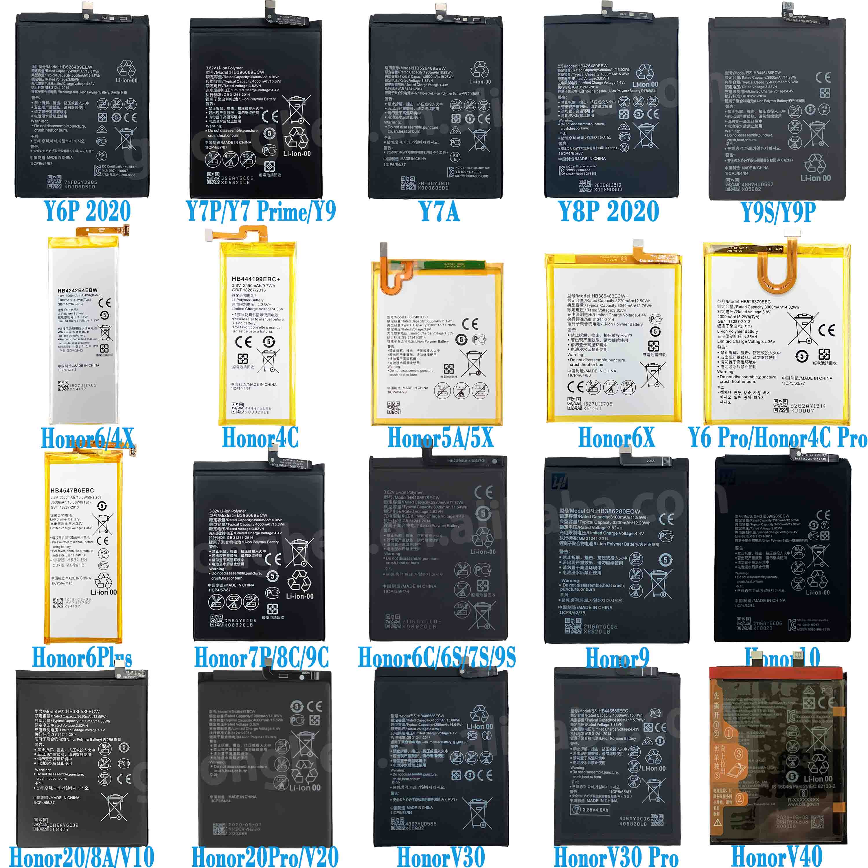 OEM Factory battery Full range of battery for HUAWEI Honor P7 P8 P9 P10 P20 P30 P40 Lite Nova 1 2 3 4 5 6 7 8 i