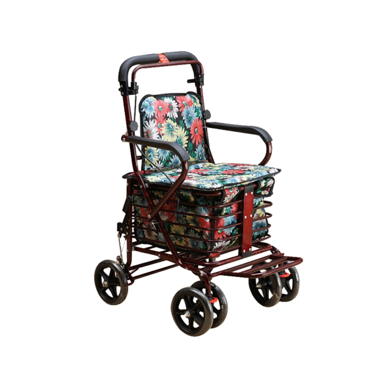 Elderly Walker Folding Portable Walking Walker Auxiliary Walker Four-wheel Trolley Grocery Shopping Cart