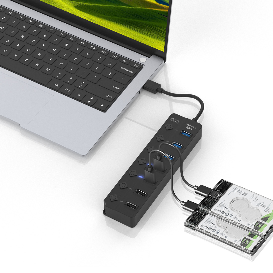 Высокое качество Tech 7-портовый usb-хаб с кабели, легко носить с собой, 4 порта USB 3,0 3 порта USB 2,0 для ноутбуков, настольных компьютеров