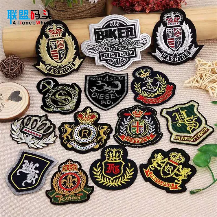 Custom Indian Silk Applique Patch Handmade Embroidered Military Bullion Wire Blazer Badges