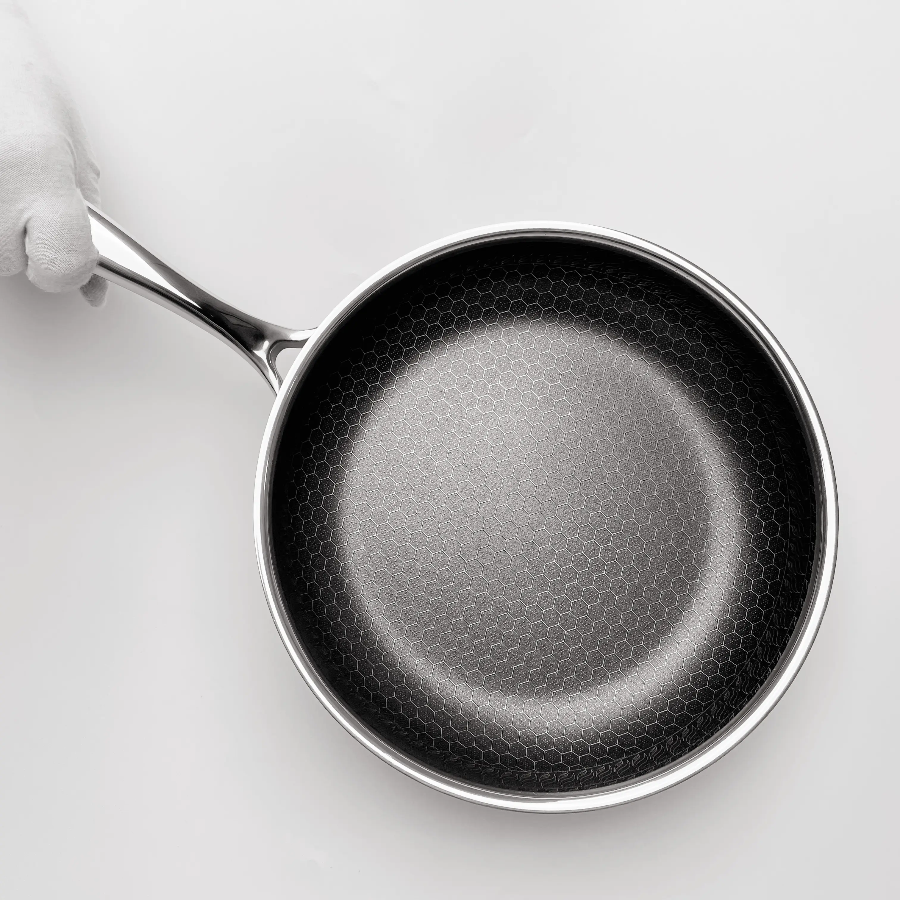 24cm Non-stick Frying Pan Tri-ply Stainless Steel Honeycomb Fry Pan Cooking With Long Handle