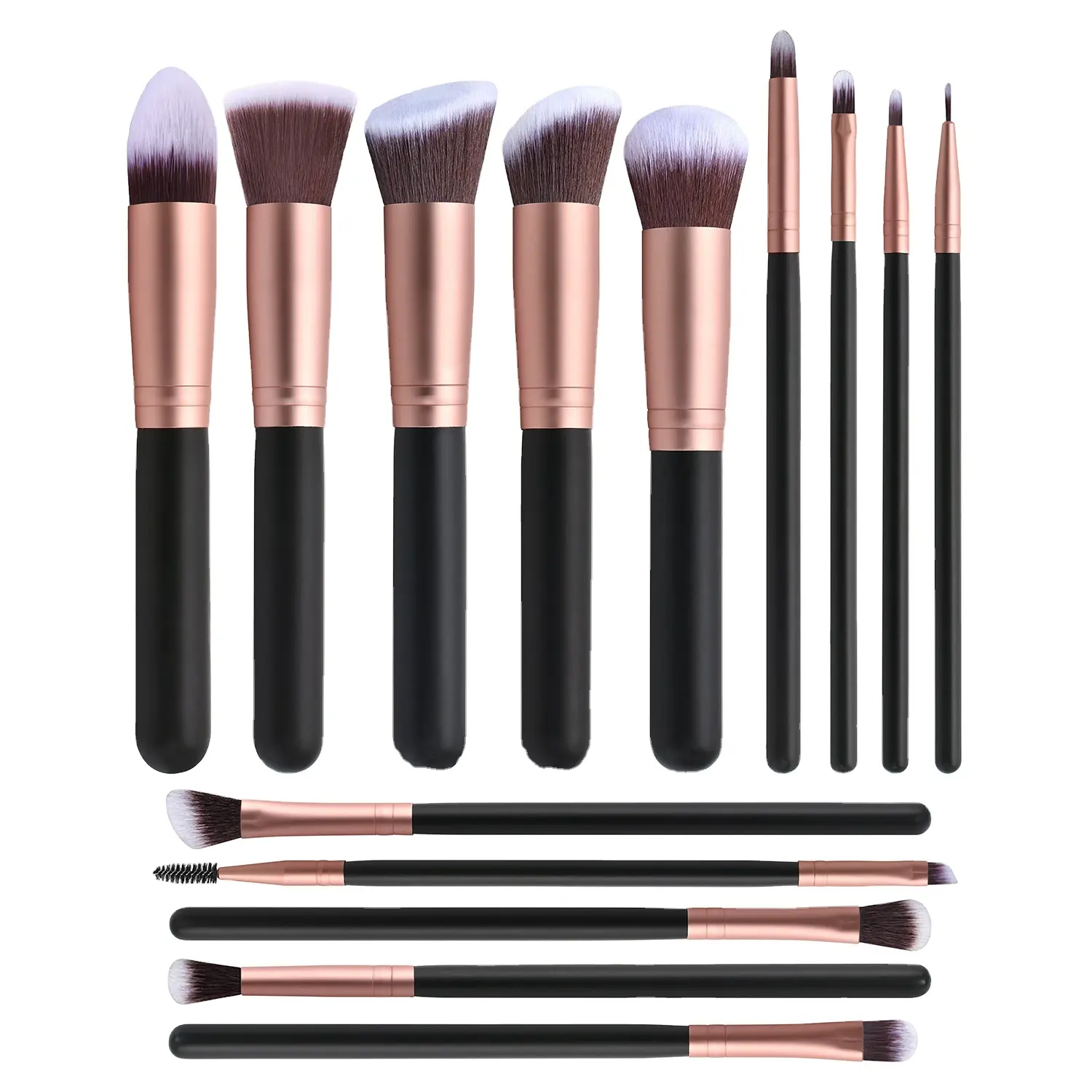 Amazon hot sale 14 matte vegan natural cosmetics rose gold makeup brushes beauty tools foundation brush set