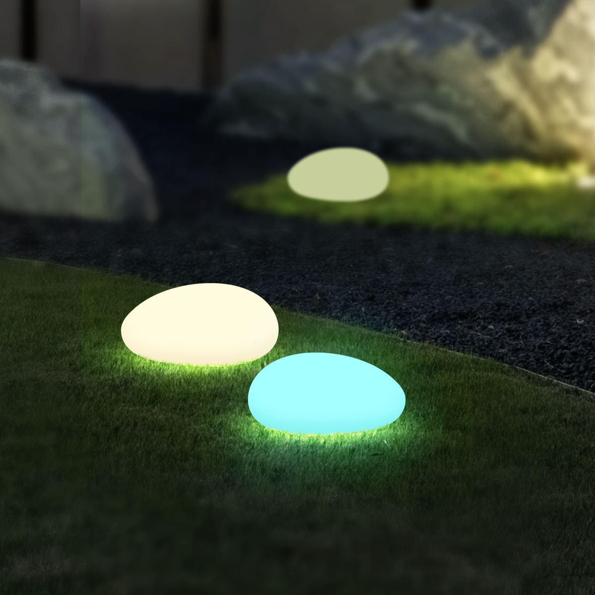 RGB LED Solar Garden Lights Waterproof Outdoor Pathway Lighting with Decorative Stone-shaped Lamp for Landscape Patio Decor