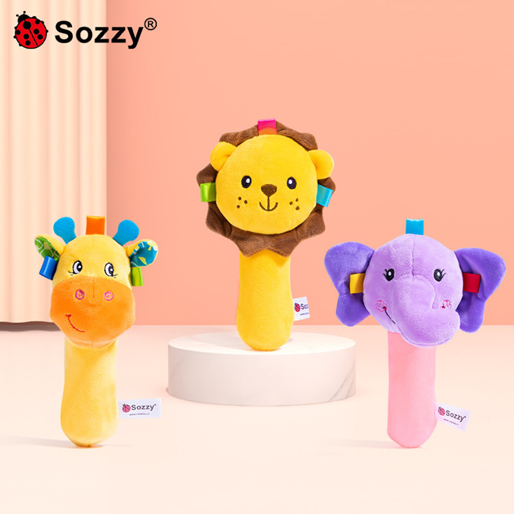 Animal Soft Plush BB Squeaker Sound Stick Donkey, Lion Plush Hand Rattle Toy