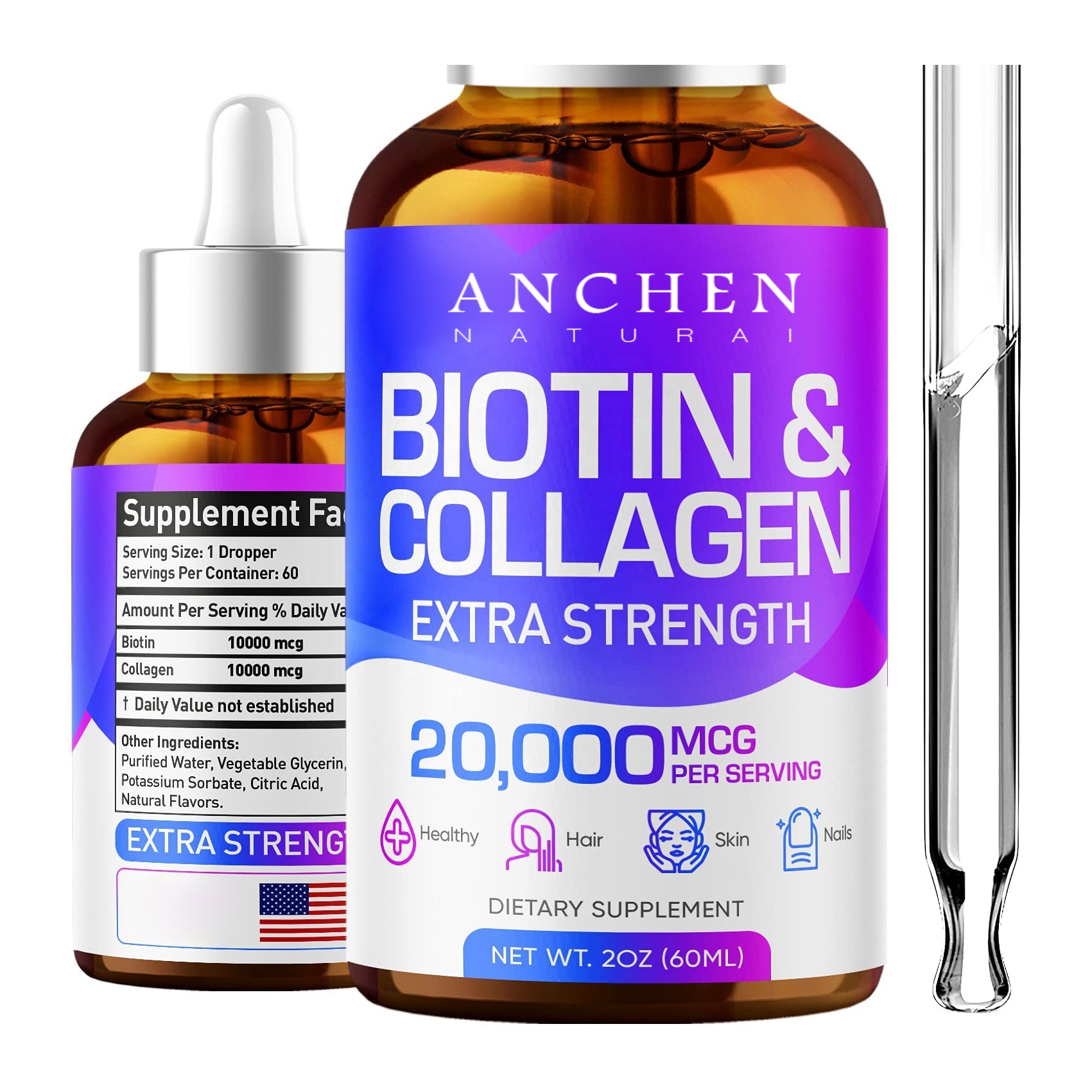 Premium Biotin & Collagen Hair Growth Drops Liquid Biotin Supplement for Best Absorption Perfect Hair Growth 60ml
