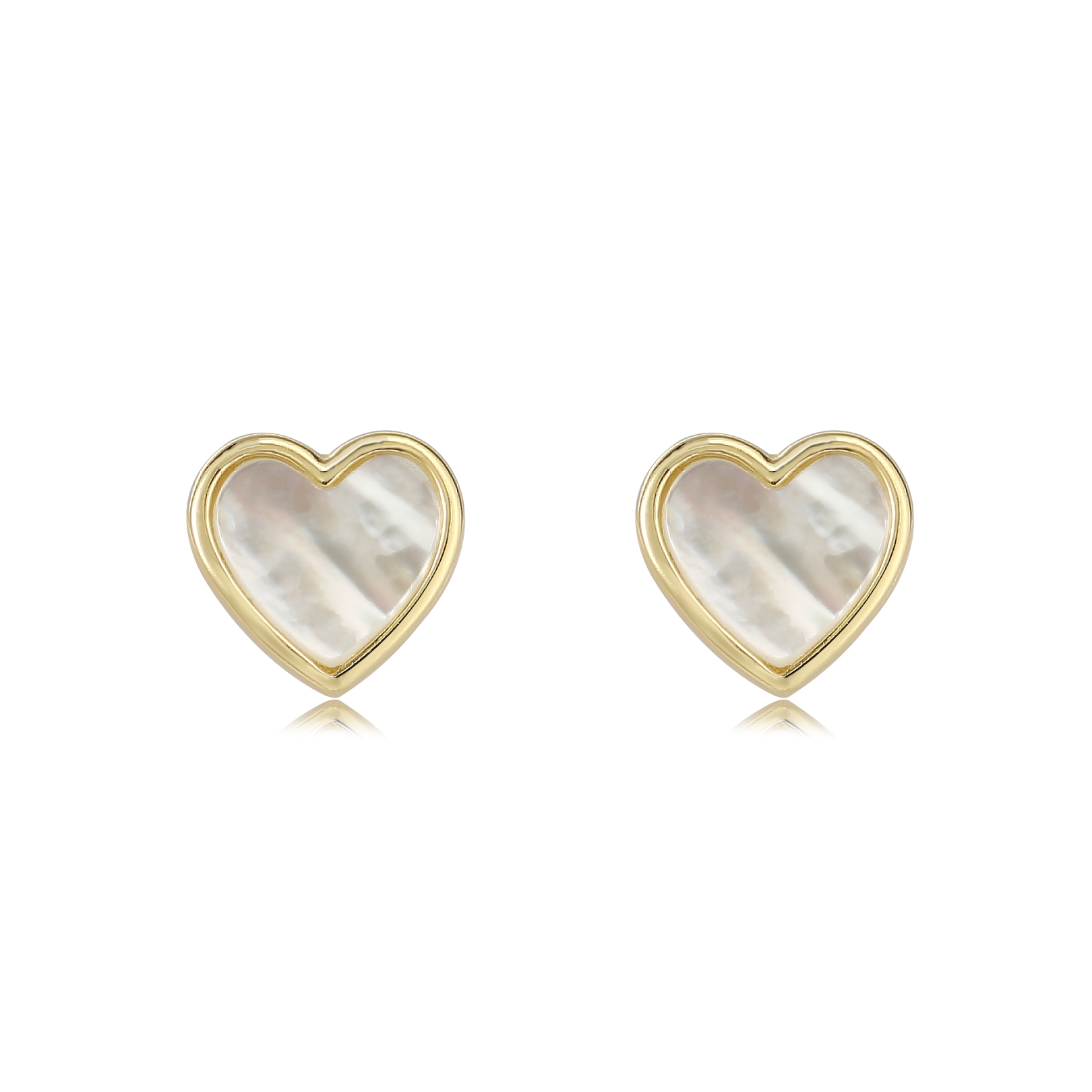 Wholesale white Freshwater Pearl heart Jewelry Set 14k real solid Gold mother of Pearl stud Flat shiny simple Earrings for women