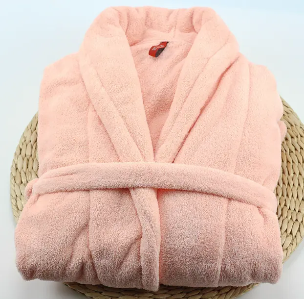 Wholesale 100% polyester SOLID COLOR pink warm coral fleece bathrobe for women