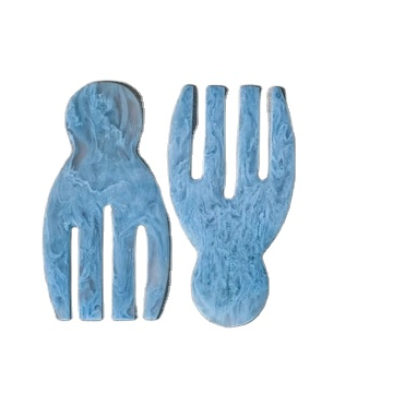 Handcraft resin salad server set spiner salad comb with marble texture and aqua swirl pattern used in home hotel and restaurant
