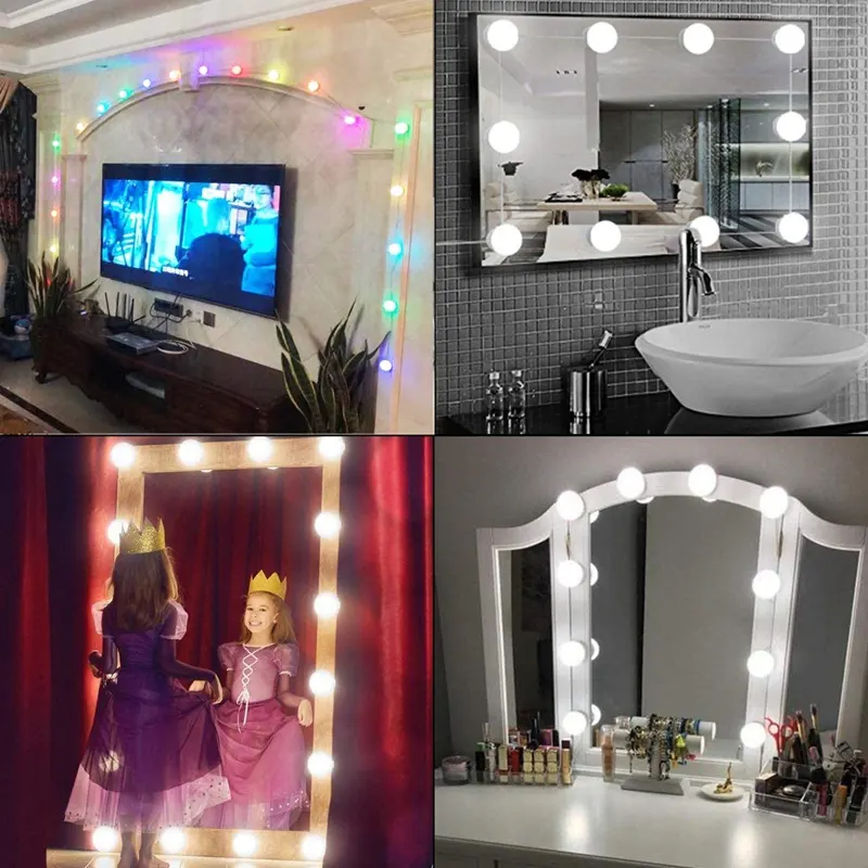 Bathroom Vanity Lighting 16 Modes RGB Hollywood Dimming Bulbs Makeup Mirror Vanities Mirror Lights For Bathroom 10 Bulbs
