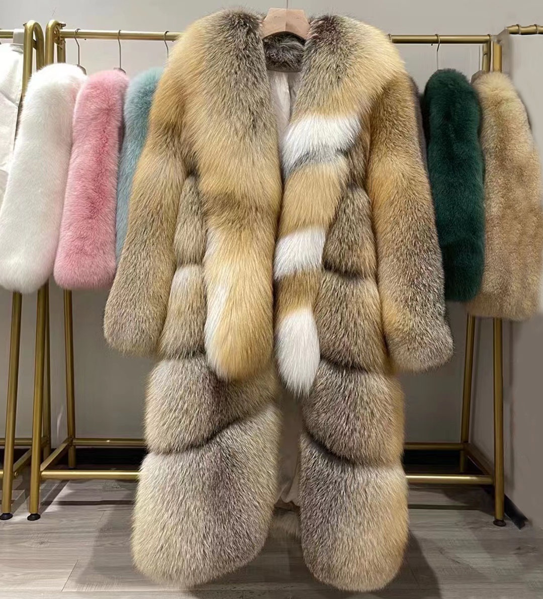Boutique Real Gold Fur Outerwear Luxury Style Fur Jacket Autumn Winter Apparel Warm Long Fox Fur Coat For Women