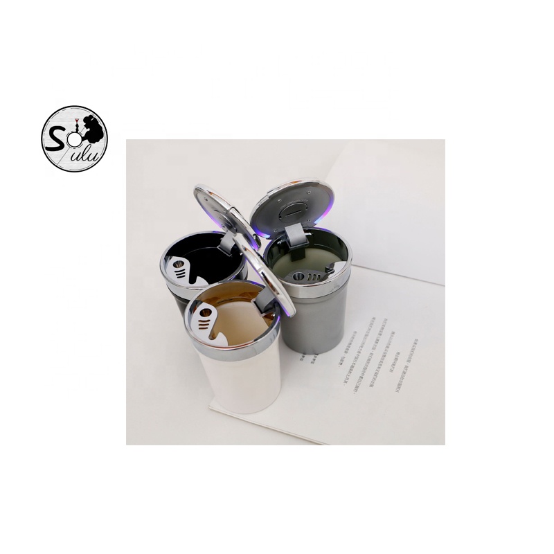 Cross-border car ashtray LED light exquisite car ashtray gift LOGO metal fireproof bottom car ashtray