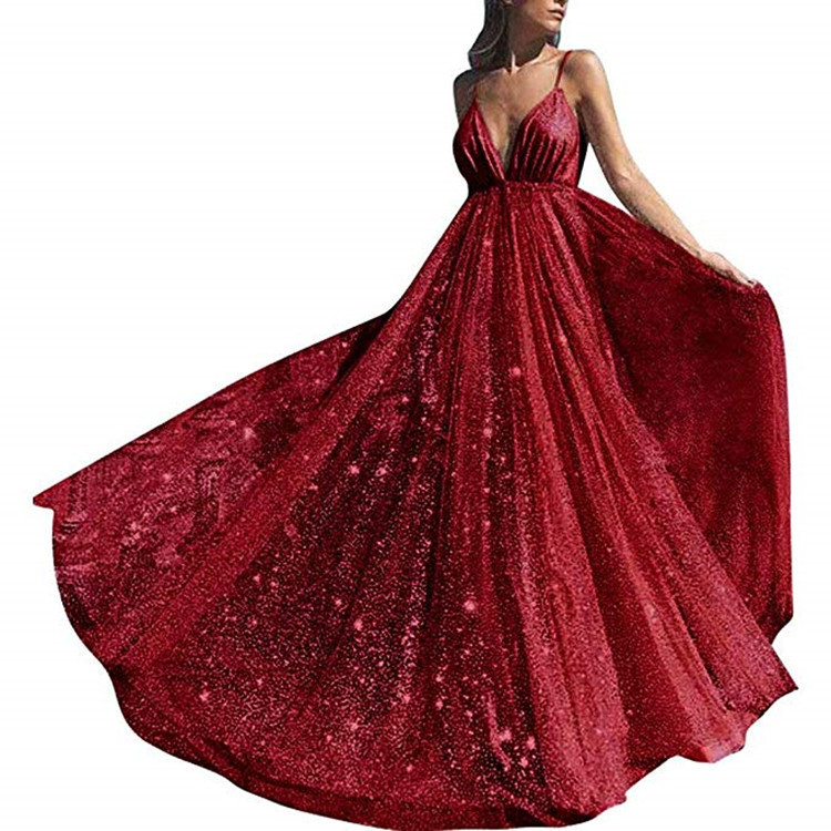 Summer Shine Sexy Retro A Line Halter V-Neck Ladies Sling Evening Dress Women Long Evening Dresses Women