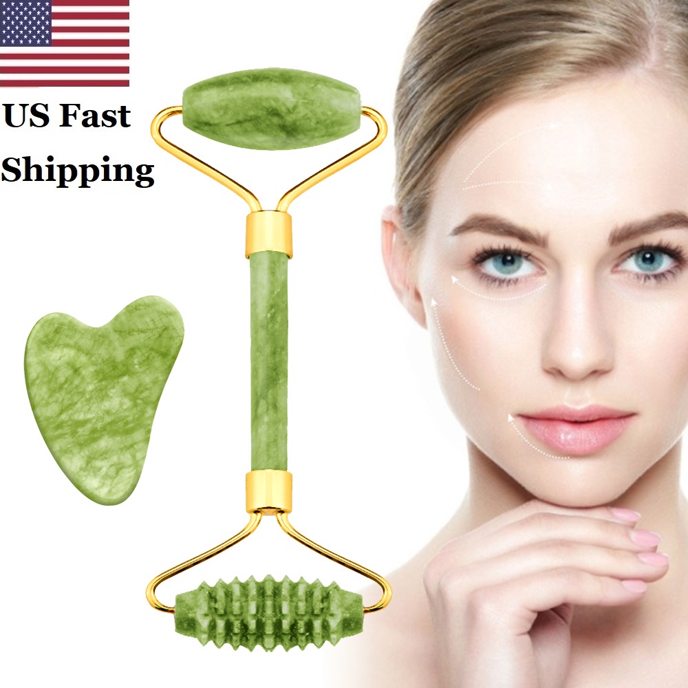 2PCS Jade Roller Gua Sha Set Massager For Face Jade Roller Face Skin Care Tools Natural Scraper Body Back Slimming Massagers