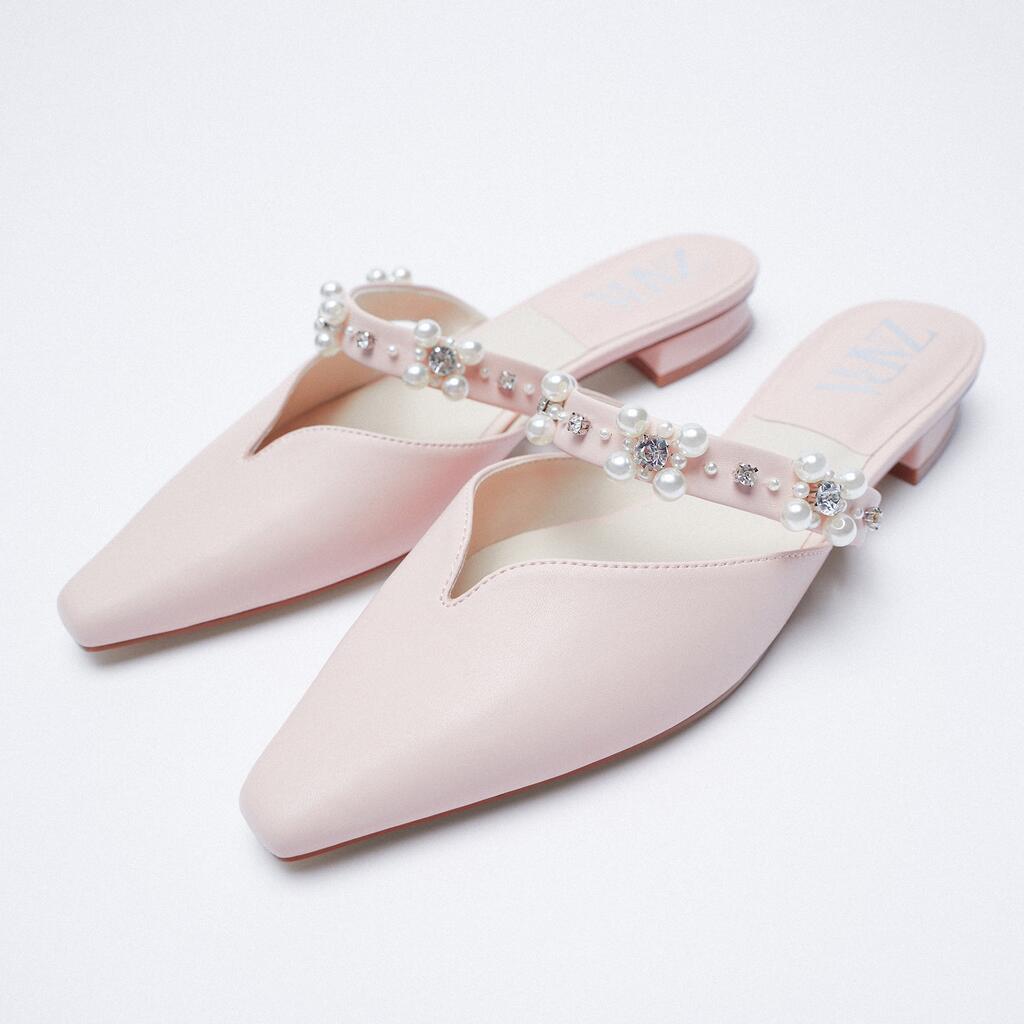 Pearl Pointed head Shiny Rhinestone Women's Flats formal office ladies flat shoes casual slip on simple loafers summer sandals
