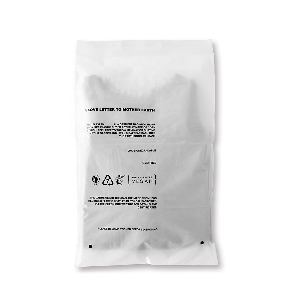 Custom design recycled packaging eco friendly biodegradable pla clothing bag packaging