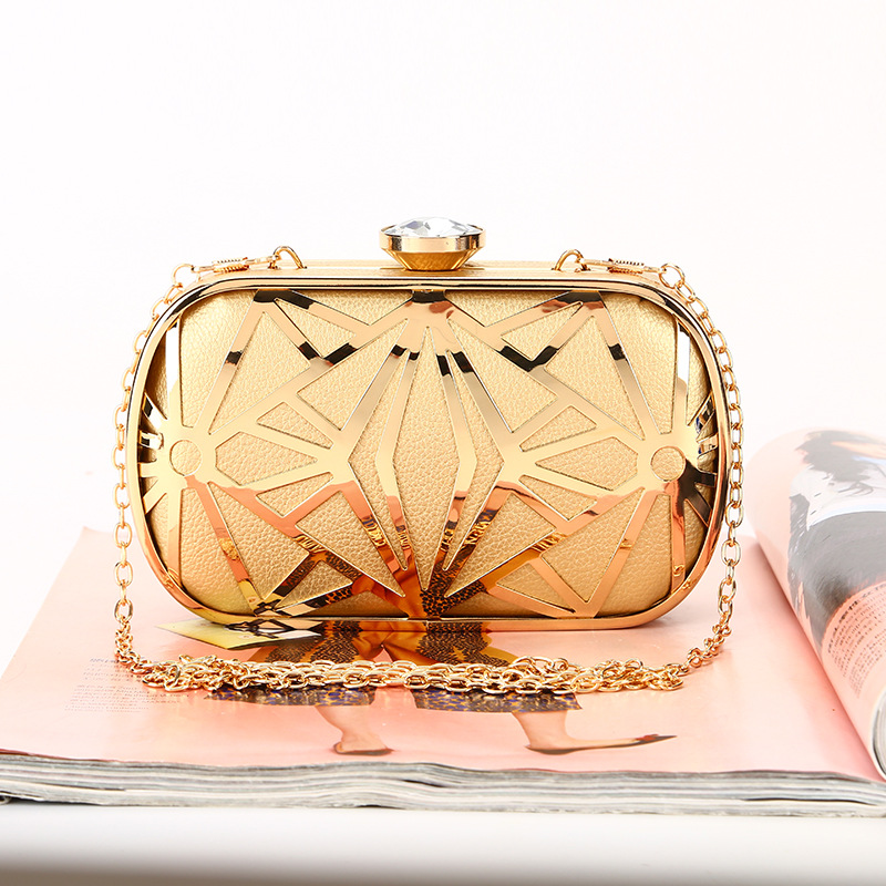 PU chain Metal Vintage Evening Bag Hollow Wedding Party Handbag Clutch Bag Metal Hollow out Design Dress clutch Purses For Women