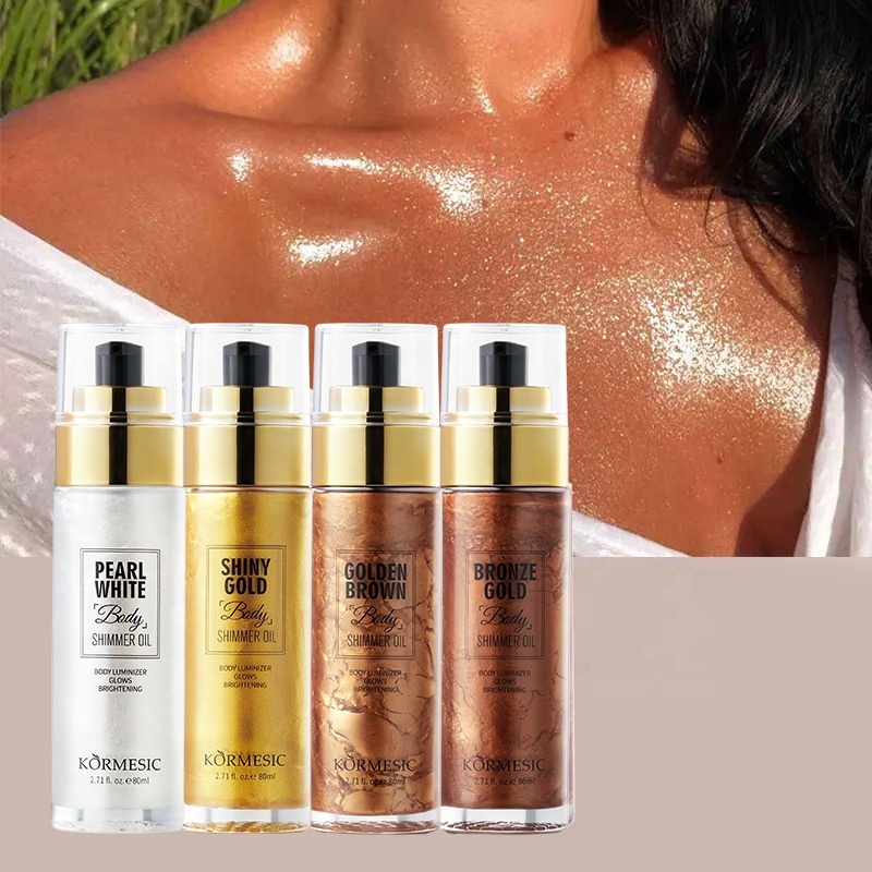 80ml Gold Glow Shimmer Body Oil Liquid Custom Logo Hydrating Body Highlighter For Skin Body Glitter