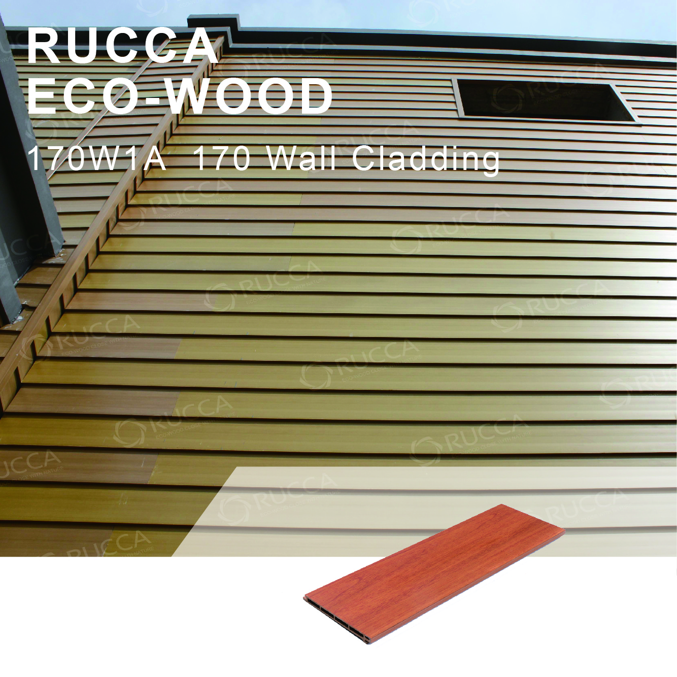 Rucca 170*17mm wood plastic composite exterior siding wall cladding, wall panel for outdoor,house