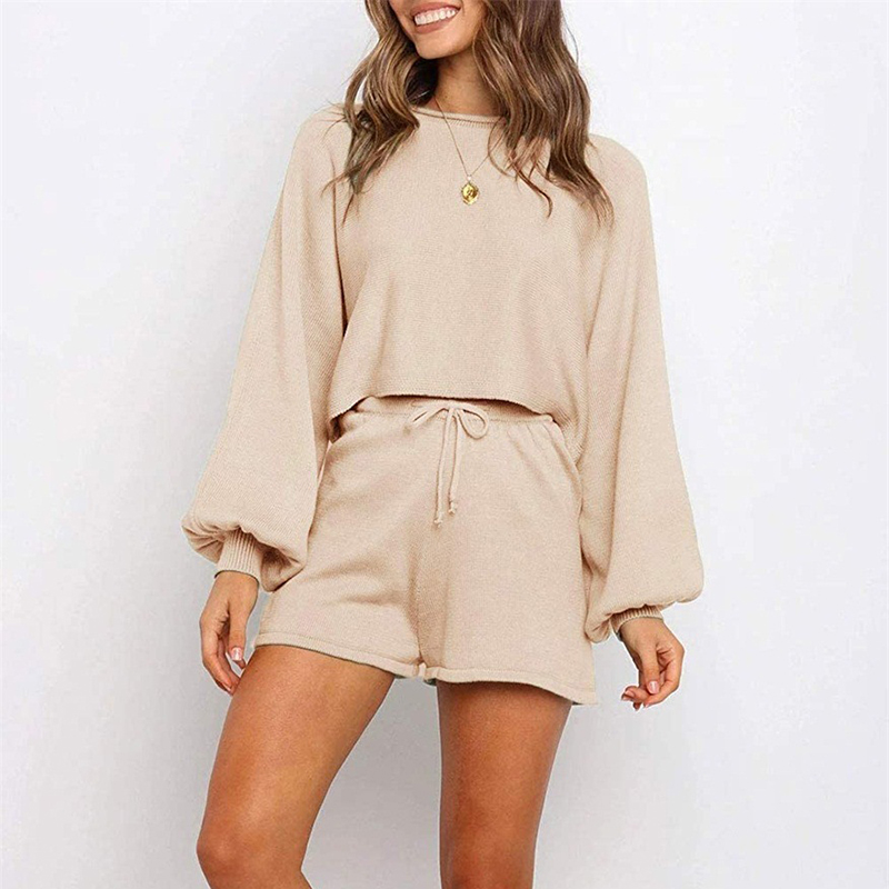 2021 Hot Selling Cotton Sleepwear Women Long Sleeve Shorts Pajamas Set Leisure and Comfort Home Wear