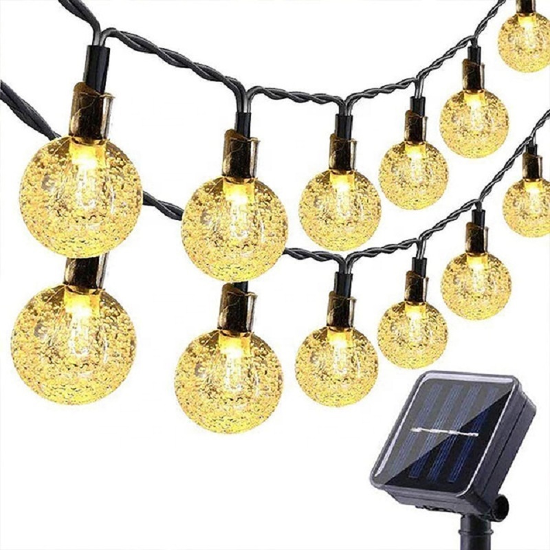 Amazon Hot 18mm White Yellow Colorful Ball String Light Solar Outdoor String Light Solar Powered Light Bulb String for Garden