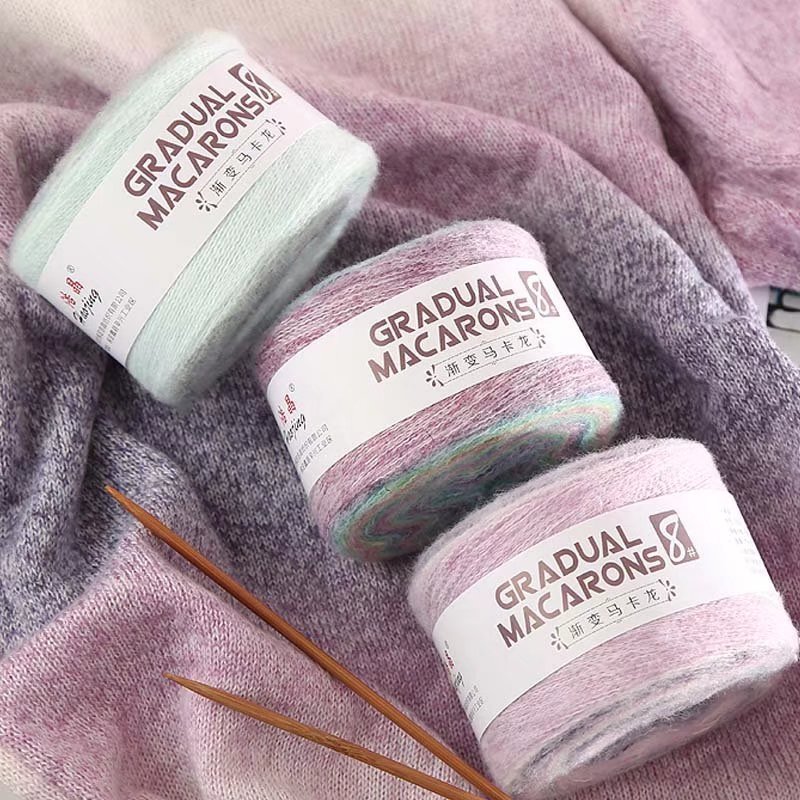 High Quality 100g Blended Mohair Yarn Gradient Rainbow Macaron Space Segment Hand-Knitted Cotton Sweater Sewing Weaving Recycled