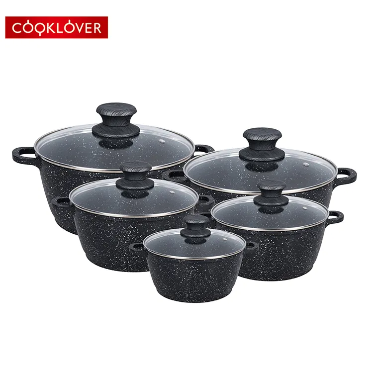 cooklover 10pcs diecst aluminum nonstick marble coating casserole