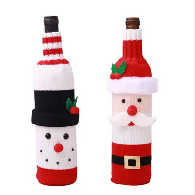 Christmas Decorations Snowman Santa Claus Knitted Christmas Wine Bottle Cover For Wholesale