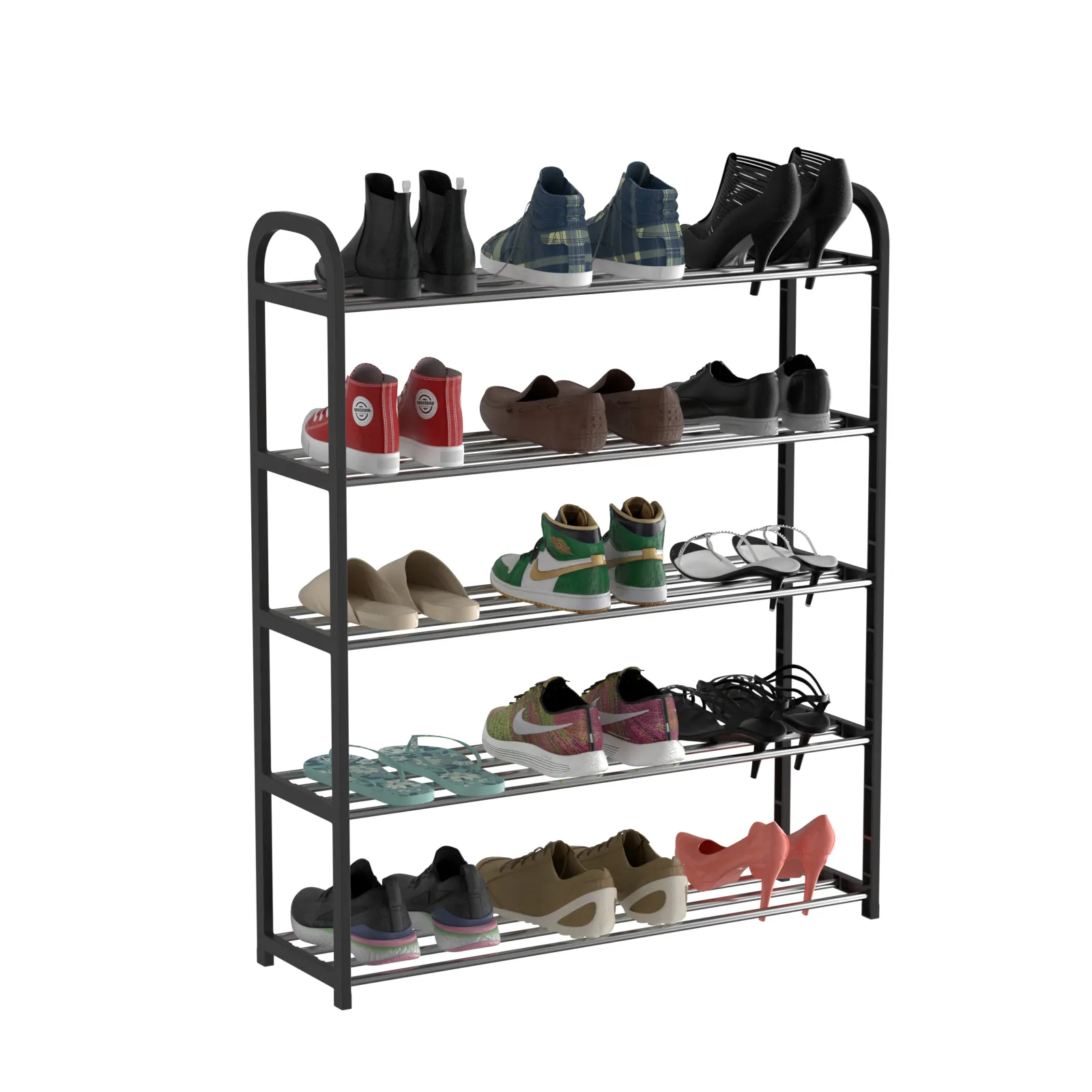 Cheap Home Space Saving Shoe Rack Organizer 5 Tier Black Metal Large Shoe Storage Rack for Living Room