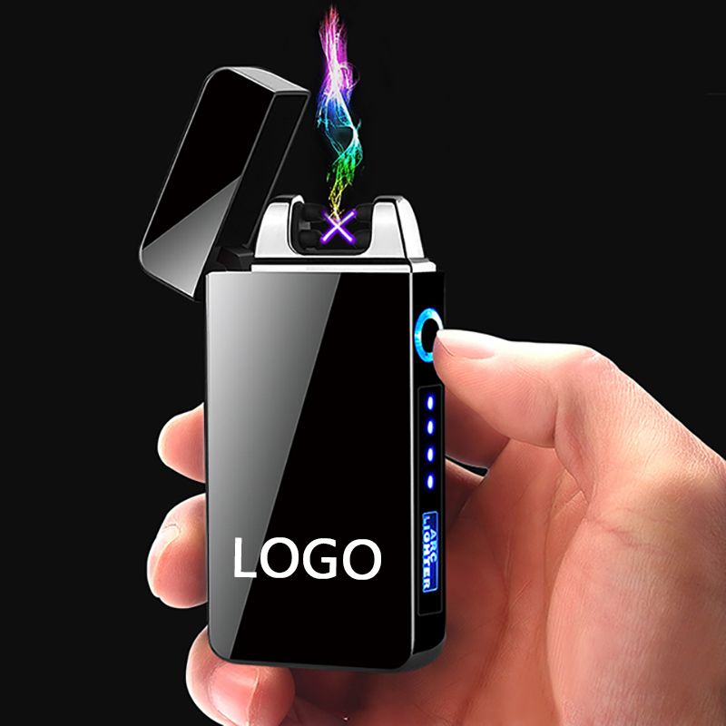 Wholesale High Quality A Dual Arc Electric USB Lighter Rechargeable Plasma Windproof Flameless Lighter logo custom lighter