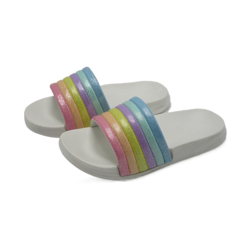 kid open toe slide sandal upper with colorful rainbow embossing design clog shoes kids
