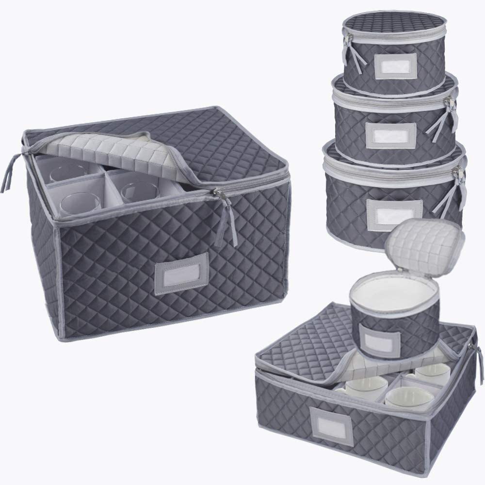 Dinnerware Storage Set for Storing or Transporting Fine China Dishes Wine Glasses Includes 48 Felt Protectors