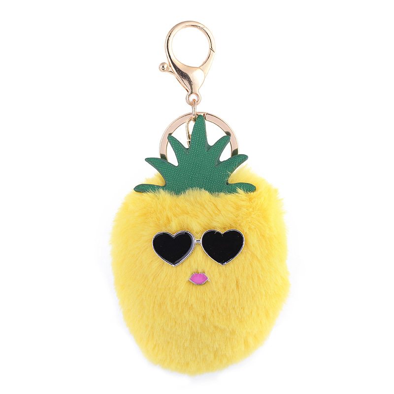 Hot Sale Pineapple Fox Fur Pom Poms Women Bag Charm Fur Pompom Keychain