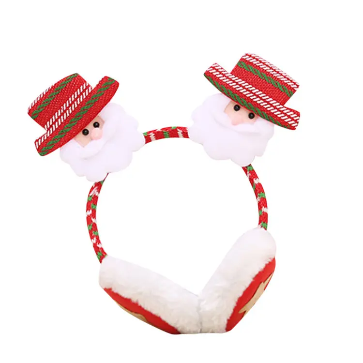 H268 Xmas Decoration Multi Colour Children Gift Warm Winter Plush Hair Sticks Santa Claus Snowman Christmas Earmuffs