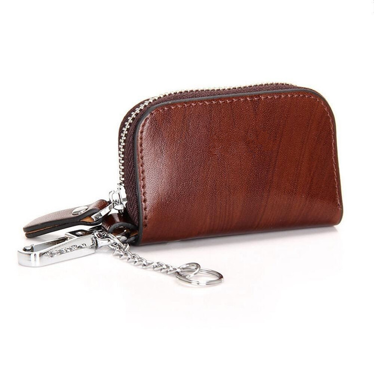Zip Around Men Remote Key Case Wallet Leather Car Key Pouch with RFID Chip