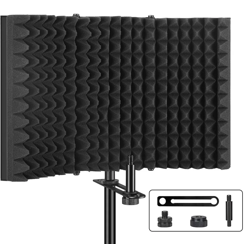 3 Doors Foldable Adjustable Durable Microphone Windshield, Studio Recording Microphone Isolation Shield for Stand Mount