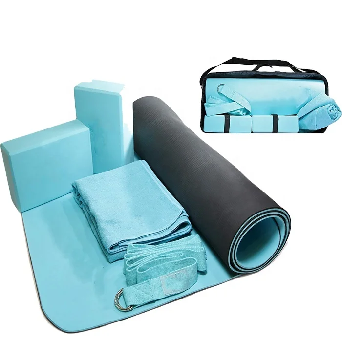 all yoga starter kit yoga mat/ towel/ blocks/ strap/yoga free carry case for exercises
