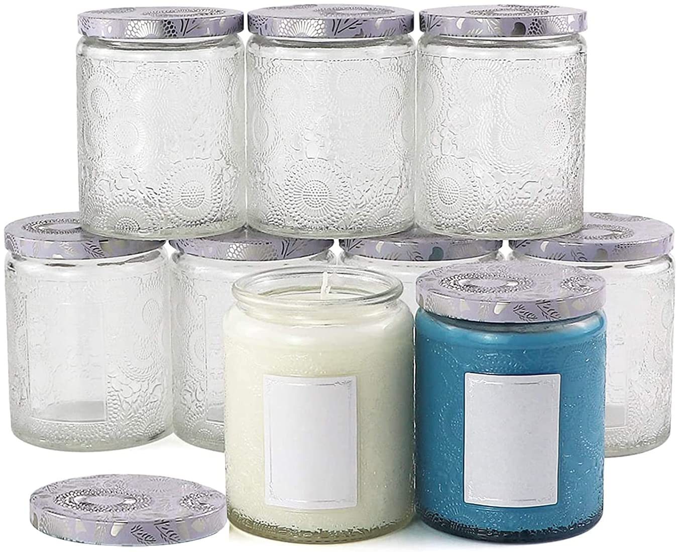 8 OZ 250ml Luxurious Candle Containers Holders Multicolor Embossed Glass Candle Jars Vessels For Candle Making With Llids