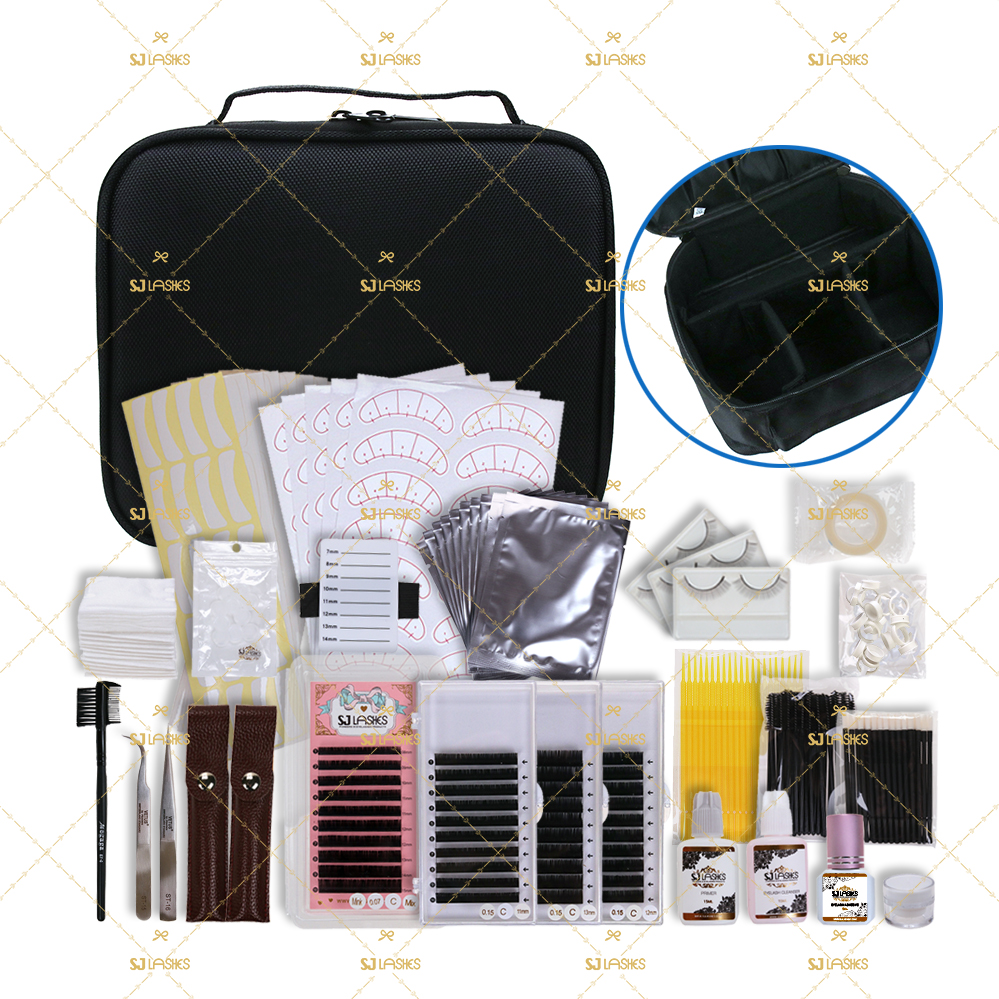 Classic Lash Extensions Kit Eyelash Supplies Tool With Tweezers Glue Cleanser Lash Essentials Private Logo Low MOQ Ready to Ship