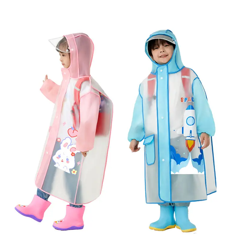 Wholesale EVA hot selling children's waterproof raincoat with backpack and reusable healthy portable cartoon printing