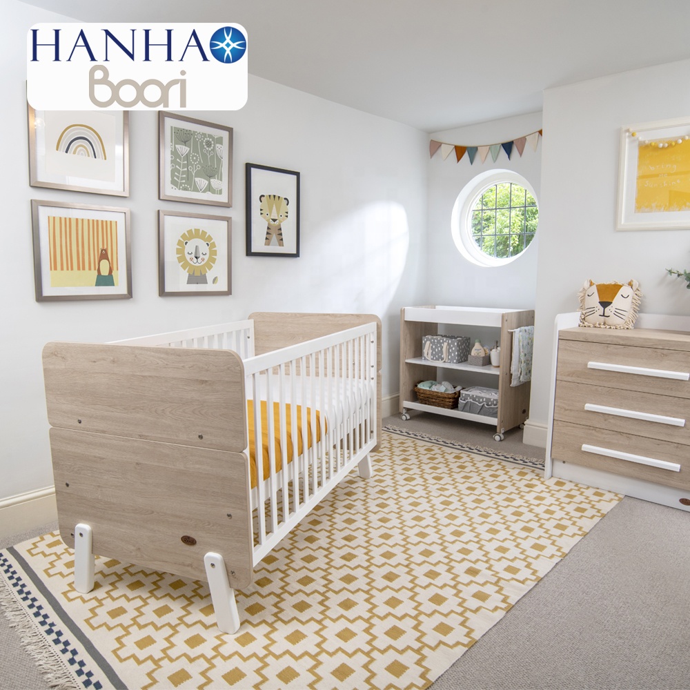 Boori EN 716 Low Moq Nursery Furniture 2 in 1 Baby Cribs Cot Beds With 3 Drawer Dresser and Changing Station