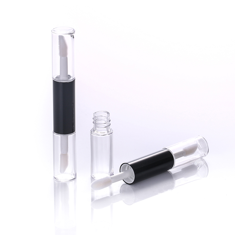 Empty 3ml round double sided lip gloss tube with brush applicator