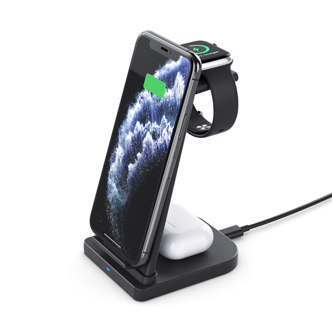 Wireless Charger Station 3 in 1 Qi-Certified Fast 10W Charging Dock Stand for iPhone and iApple Watch/ AirPods